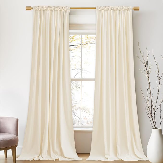 StangH Ivory White Curtains 92 inches Long Super Soft Velvet Privacy Protect Thermal Insulated Window Drapes Back Tab Luxury Decor for Bedroom Living Room, W52 x L92, 2 Panels