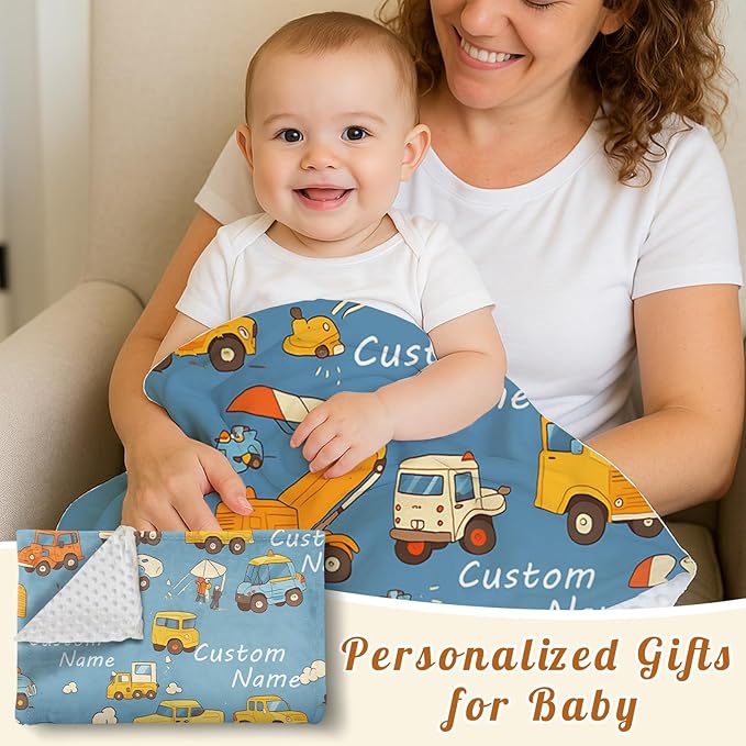 Custom Baby Blanket - Cartoon Cars Design Personalized Name Blanket, Soft Flannel Dot Infant Toddler Blanket for Boys, Customizable Nursery Bedding (47" x60)