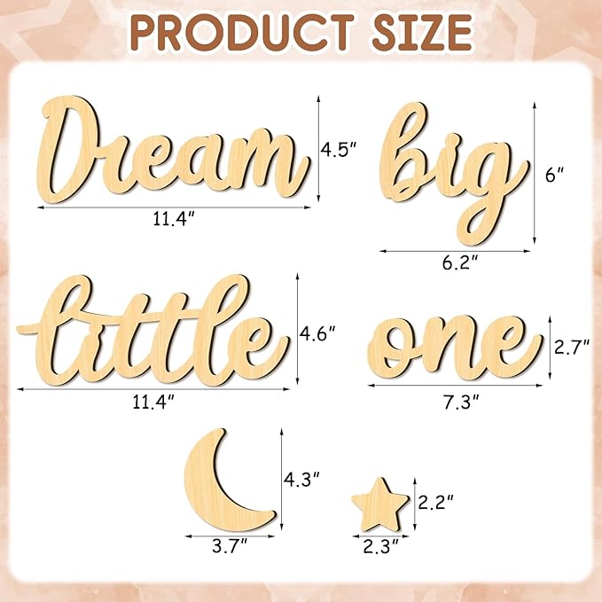 Xylolfsty Dream Big Little One Wall Decor Baby Room Decor Boho Moon Stars Wooden Sign Decoration Boys Girls Bedrooms Hang On Wall Art for Home Farmhouse Living Playroom 8PCS