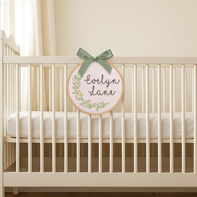Personalized Baby Name Sign Welcome Baby Announcement Sign Newborn Baby Embroidery Hoop with Bows Baby Hospital Name Sign Custom Infant Baby Name Baby Shower Gifts (12)