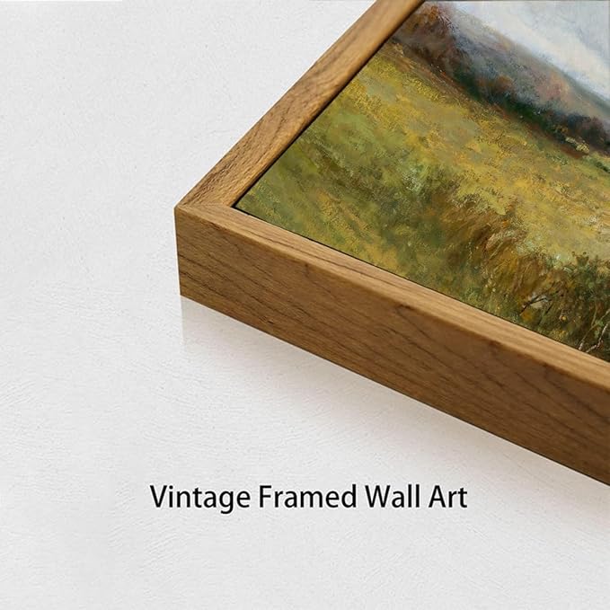 OIQArtOIQ Vintage Landscape Canvas Wall Art Framed Natural Scenery Painting Artwork Prints France Country Wilderness Farmhouse Decor Pictures Kitchen Bedroom Living Room Bathroom