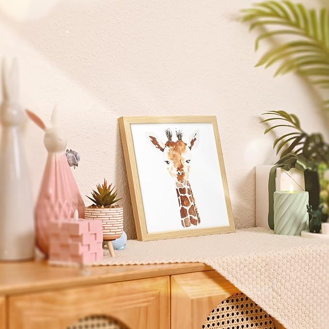 ArtbyHannah Framed Safari Nursery Wall Decor, 10x10 inch Cute Baby Wall Art Room Decor for Kids, Jungle Animals Prints for Playroom Bedroom Decorations 4 Pack (Elephant, Giraffe, Tiger and Cow)