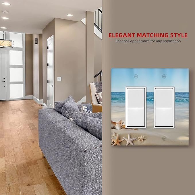 Outlet Covers Summer Beach Starfish Shells 2 Gang Light Switch Cover Plate Double Rocker Switch plate Covers Decorative Wall Plates Electrical GFCI Receptacle for Bathroom Home Decor