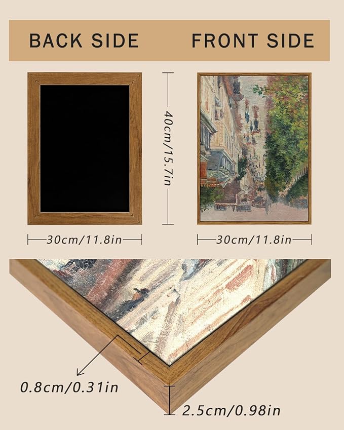 ARPEOTCY Vintage Framed Canvas Print Wall Art, French Paris Street Country Wall Decor, Natural Cityscape Scenery Aesthetic Shelf Decor for Living Room, Bedroom, Bathroom, Office, 12x16 inch
