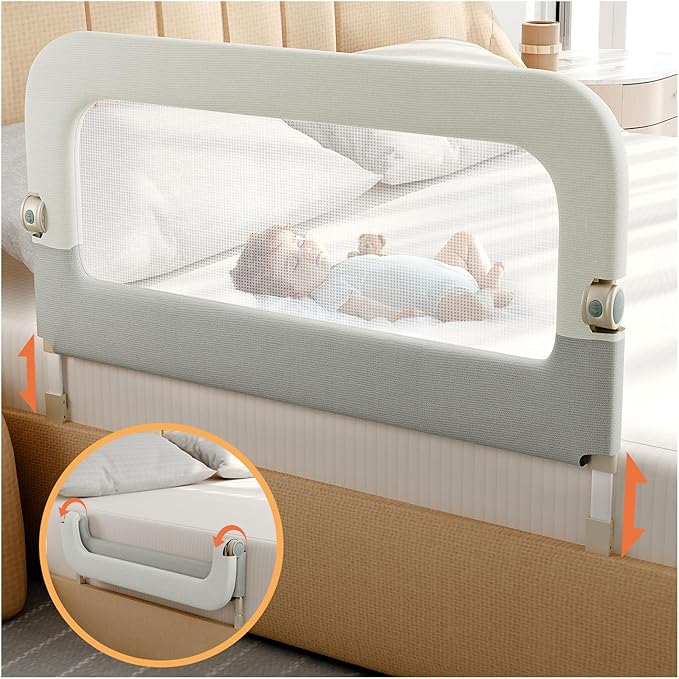 Bed Guard Rail for Toddlers - 47inch Foldable & Adjustable Height Baby Bed Safety Side Rails - Large Toddler Crib Railing Guard for Twin, Bunk, Full Size, Queen & King, Full Size Bed