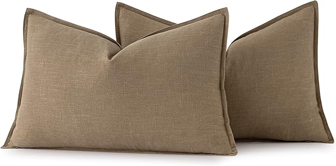 MIULEE Decorative Linen Lumbar Pillow Covers 12x20 Inch Khaki Boho Farmhouse Neutral Winter Couch Throw Pillows for Bed Pack of 2 Accent Modern Pillowcase Sofa Livingroom Home Decor