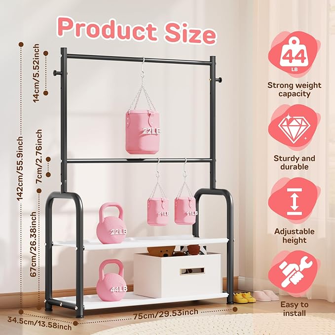 Kids Clothing Rack with 2-Layer Storage Shelf and 2 Adjustable Hanging Rods, Small Baby Closet Organizer for Hanging Clothes, Kids Dress Up Rack for Child (Classic, Black)
