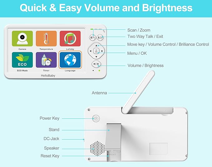 HelloBaby Baby Monitor with Camera & Audio,6" Global First IPS Display 30H Battery, Video Baby Monitor No WiFi,2-Way Talk,ECO,Pan Tilt & Night Vision,1000ft, for Parents, Elderly & Pets This Christmas