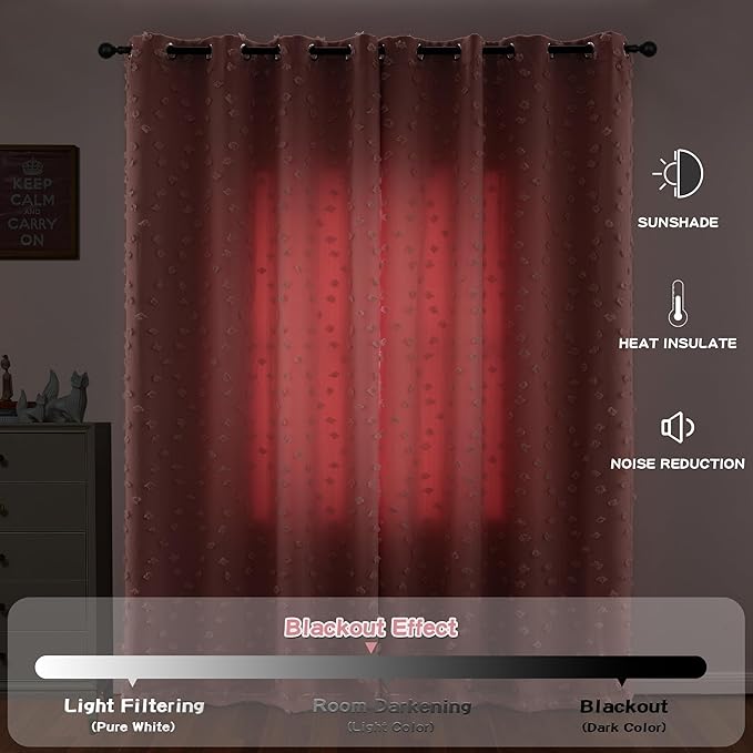 MYSKY HOME Pink Curtains for Bedroom 72 Inches Long Nursery Curtains Pom Pom Pink Sheer Curtains for Girls Room Double Layer for Toddler Bedroom Grommet Room Darkening Window Panels 52 x 72 Inch