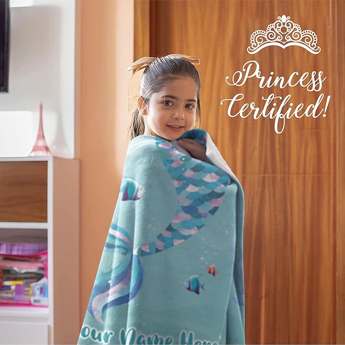 Personalized Mermaid Blanket for Girls | Kids Unicorn | Custom Plush Fuzzy Unicorns for Toddler | Customized Little Girl Throw Blankets | Baby Girl Sofa Bed Birthday (Fleece – 30x40)