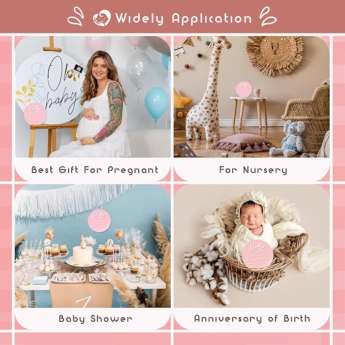 Baby Announcement Sign, 6.7 Inch Hello World Newborn Sign, Thickness Upgrade Baby Birth Sign for Nursery Hospital Newborn Photo Props Essentials (Pink)