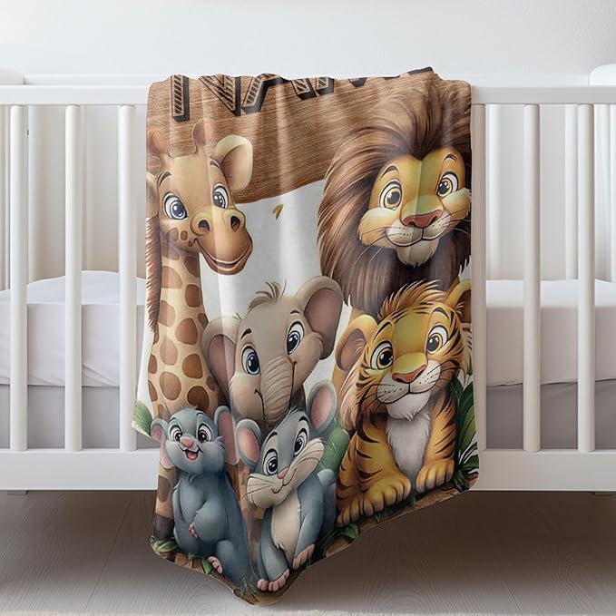 Ship Next Day, Personalized Baby Blanket - Printed in USA, Custom Baby Blanket with Name, Customized Animal Blankets for Boys & Girls, Soft Cozy Receiving Blankets for Toddlers, Stroller Decor Throw