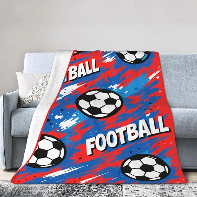 Soccer Football Throw Blanket Soft Cozy Fleece Fuzzy Plush Warm Sports Stuff Bedding Blankets Soccer Gifts for Boys Girls Kids Adult Men Women 60"X80"