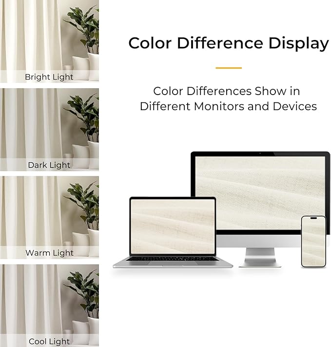 INOVADAY 100% Blackout Curtains for Bedroom, Black Out Curtains 108 Inch Long, Clip Rings Linen Blackout Drapes, Thermal Insulated Room Darkening for Living Room, 2 Panels - Lightcream,W50xL108