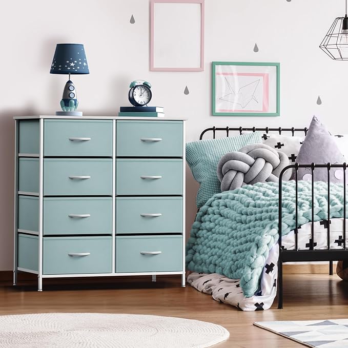 Sorbus Kids Dresser with 8 Drawers - Storage Unit Organizer Chest for Clothes - Bedroom, Kids Room, Nursery, & Closet (Aqua, 31.5 x 12 x 32-8 Drawer)