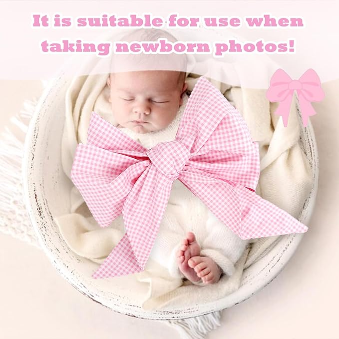 Newborn Swaddle Sash, Soft Cotton Bow Decorative Strap for Swaddles, Adorable Maternity Bow Sash, 70x5.5 Inch, Pink Plaid