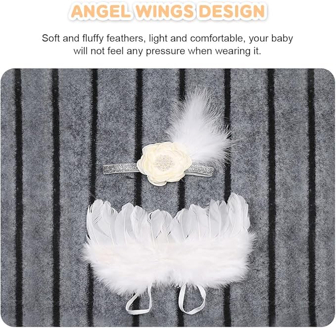 Newborn Baby Girls Photography Angel Wings and Headband Photo Props Photography Outfit Set
