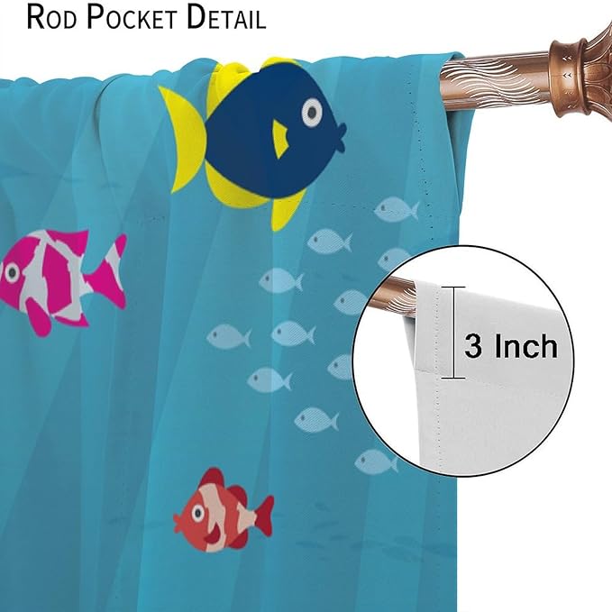Boy Window Curtains Submarine Window Drapes Yacht Window Treatments Underwater World Oasis Thermal Drapes for Kids Girls Toddler Teens Room Dorm Decor Set 2 Panels,42x45 Inches, Style-1