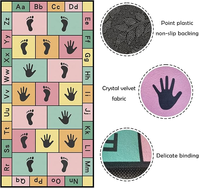 Hopscotch Play Rugs Kids, ABC Alphabet Education Carpet, Playroom Bedroom Living Room Decor Learning mat (Pink,39x71 in)
