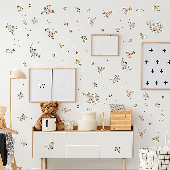 Colorful Small Flower Wall Decals Leaf Wall Stickers Floral Decor for Girls Bedroom Baby Nursery Kids Room Wall Decor