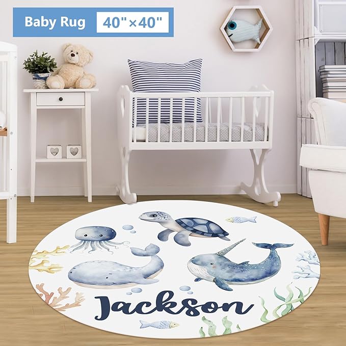 Personalized Baby Crib Bedding Set, 5 Pcs Custom Name Bedding Set, Double Layer Nursery Set, Ocean Animal Crib Set for Girls & Boys, Gift for Toddler & Infant