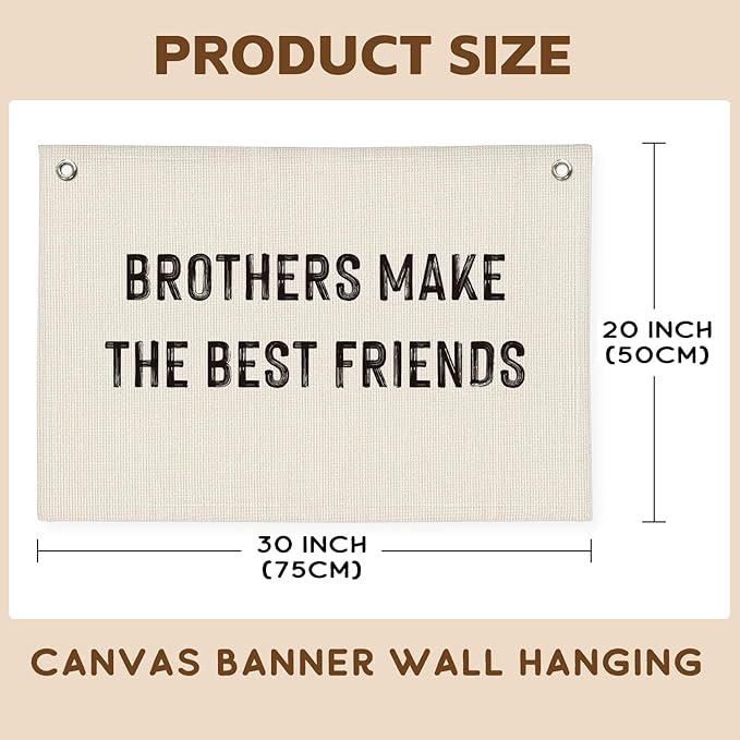 Boys Room Decor, Brothers Make The Best Friends, Canvas Banner Wall Hanging Flag Decor for Nursery Classroom Playroom Kids Room