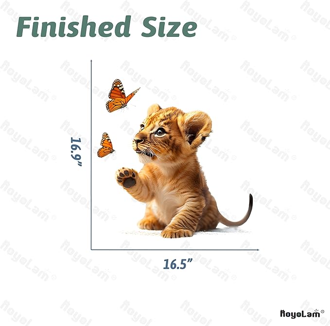 Baby Lion and Butterflies Wall Decals Removable African Animal Vinyl Stickers for Nursery Kids Bedroom and Playroom Realistic Decor Peel and Stick Wall Art