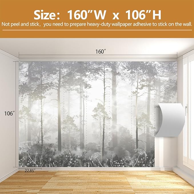 Gray Forest Wallpaper Abstract Trees Wall Mural for Living Room Bedroom（Not Peel and Stick）