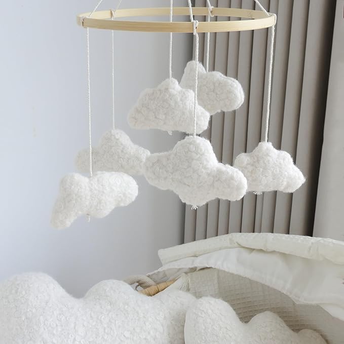 Cloud Mobile for Crib Boho Baby Mobile for Crib Bassinet Boucle Cloud Crib Mobile for Girls Boys Neutral Nursery Mobiles