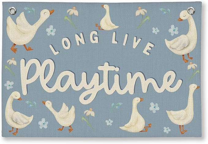 Playroom Wall Decor, Kids Toddler Boy Girls Playroom Silly Goose Decor Hanging Linen Banner,Play Room Wall Decor for Kids Boys Girls Nursery, 20x30 Inch