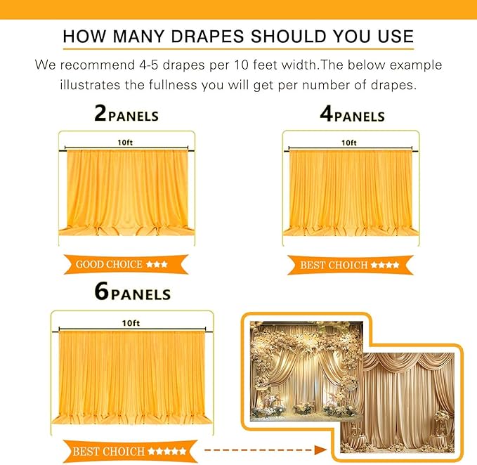 10x10ft Wedding Curtains Bright Yellow Wedding Backdrop for Ceremony Prom Stage Backdrop Satin Fabric Curtain Drapes Curtains Panels with Rod Pockets W5' x H10'2 Panels YUNBSDJ077