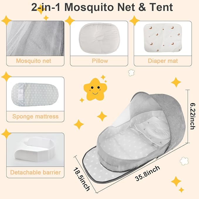 Portable Bassinet for Baby,Baby Bassinets Bedside Sleeper for Travel & Home,Foldable Bedside Crib with Breathable Mesh,Lightweight with Carry Bag & Storage Pocket,Safe Cosleeping Design for Infant