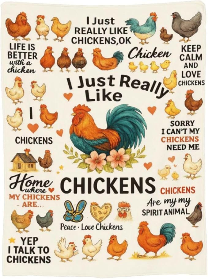 Cute Chicken Blanket I Just Really Like Chickens Throw Blanket Rooster Soft Cozy Fleece Fuzzy Plush Warm Stuff Bedding Funny Animal Blankets Gifts for Boys Girls Kids Adult Men Women 60"X80"