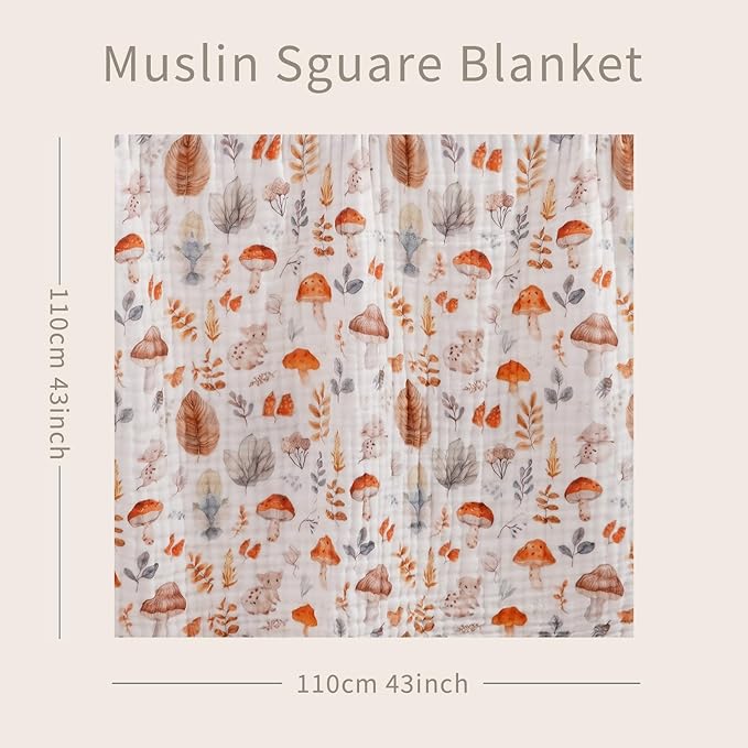Muslin Swaddle Blankets 6-Layer Cotton Baby Blankets for Boys & Girls 43"X43"Inches Receiving Blankets,Soft Skin-Friendly Baby Crib Blanket,Breathable Quilt Bedspread(Autumn Forest)