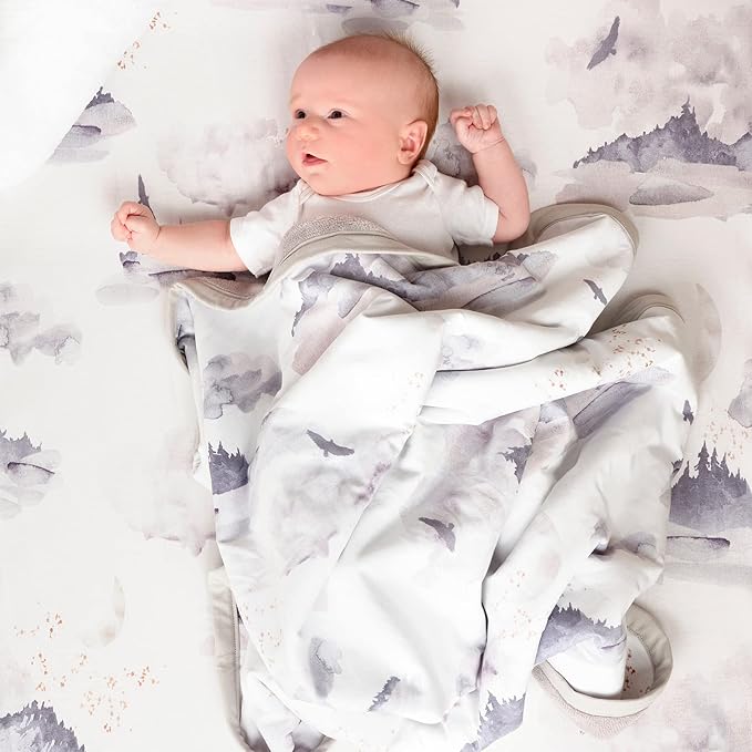 Oilo Baby Blanket, Luxury Soft Plush Chenille Backing & Turkish Cotton Jersey Print, Double Layered, 30" x 40", Rolled Jersey Edge Trim, Machine Wash, Perfect for Infant or Toddlers, Misty Mountain