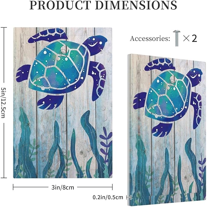 Sea Turtle Grass Seaweed on Rustic Wooden Board 1 Gang Light Switch Cove No Device Wall Plate Decorative Unused Blank Ocean Grass Seaweed Outlet Cover and Switch Plate for Bathroom Bedroom Home Decor