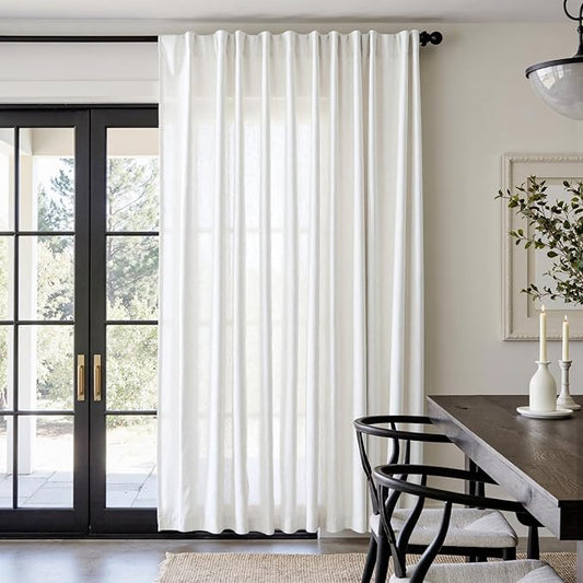 jinchan Linen Blend Curtain 84 inch Length 1 Panel for Sliding Door, Light Filtering 100 inch Extra Wide Living Room Drape with Rod Pocket Back Tab(100W x 84L, Off White)