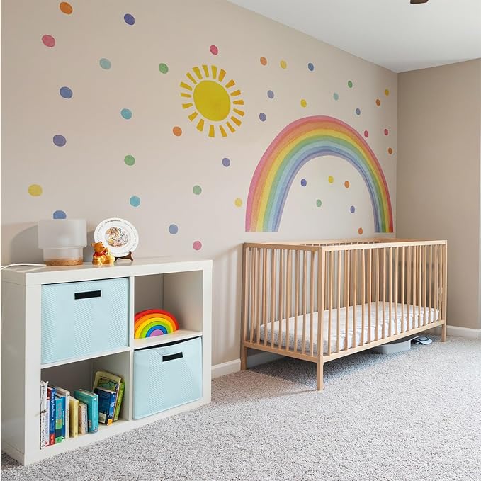 Watercolor Rainbow, Sun, Polka Dots Wall Decal for Kids Room, Nursery, Baby Room Decor, Polka Dots Mural, Rainbow Wallpaper (Rainbow-Sun-Polkadots, Medium)