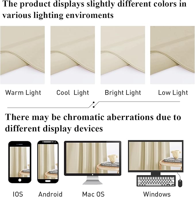 StangH Beige Curtains 100 inches Long Back Tab Light Reducing Thermal Insulated Drapes for Sliding Door Living Room Home Decoration for Bedroom/Kids, W52 x L100, 2 Panels