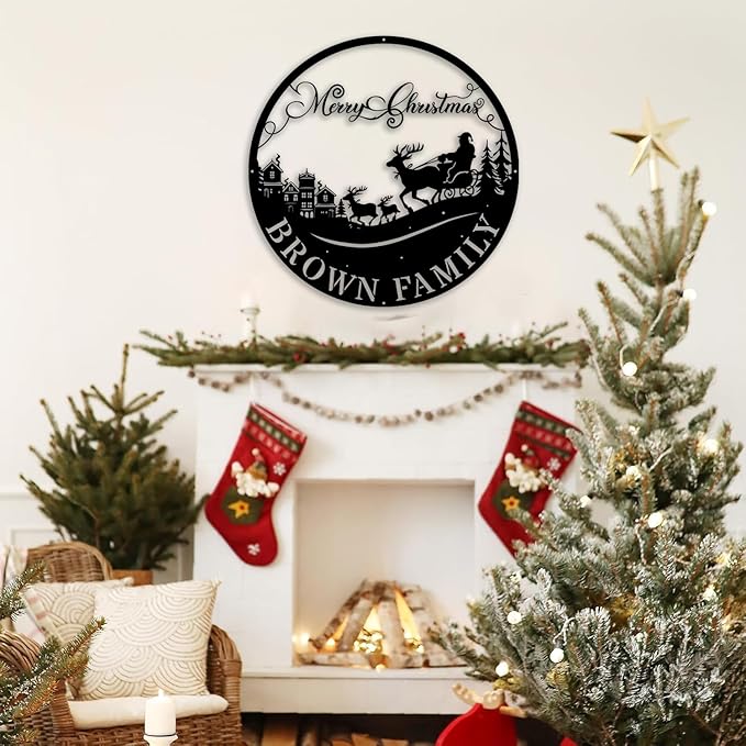 Custom Christmas Welcome Sign, Personalized Reindeer Metal Sign, Indoor/Outdoor Porch Decor, Black Wall Art, Party Supplies, Personalized Christmas Gifts