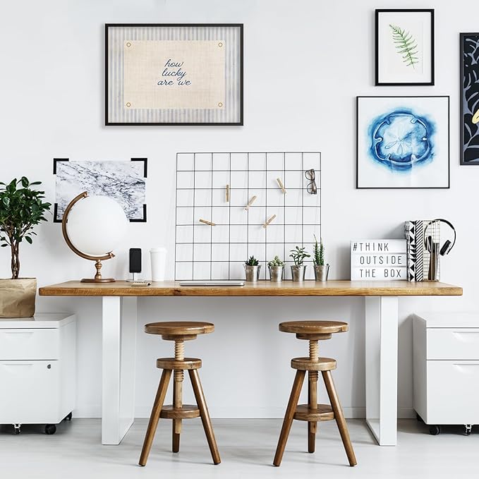 How Lucky Are We Quote Wall Art Navy Blue Positive Affirmations Poster 24x36 inch Black Framed Trendy Minimalist Aesthetic Canvas Prints for Dorm Bedroom Wall Decor