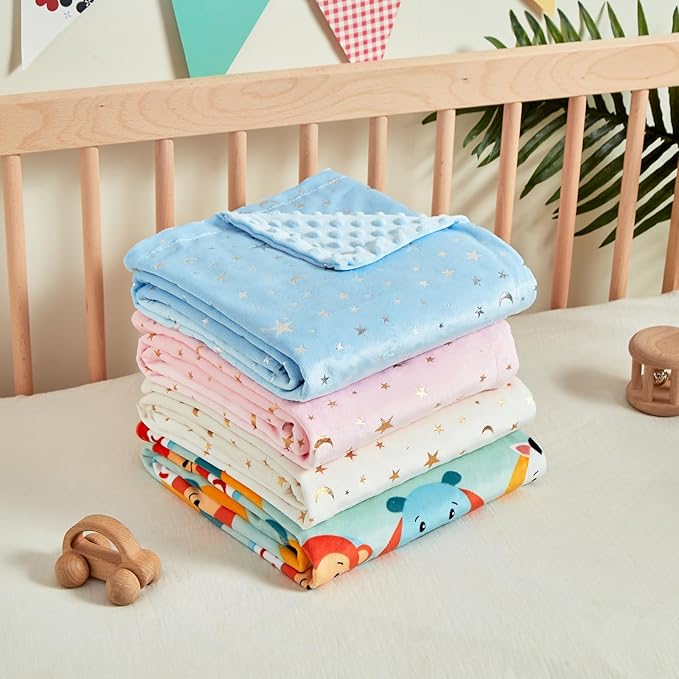 iEvolve Baby Nursery Bed Blankets Ultra Soft Double Layer Mini Blanket Minky Blanket Receiving Blankets Shower Gifts(Bluestar,30 * 47in)