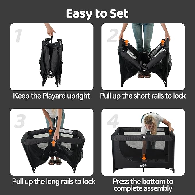 Pamo Babe Portable Crib Baby Playpen with Mattress and Carry Bag Black