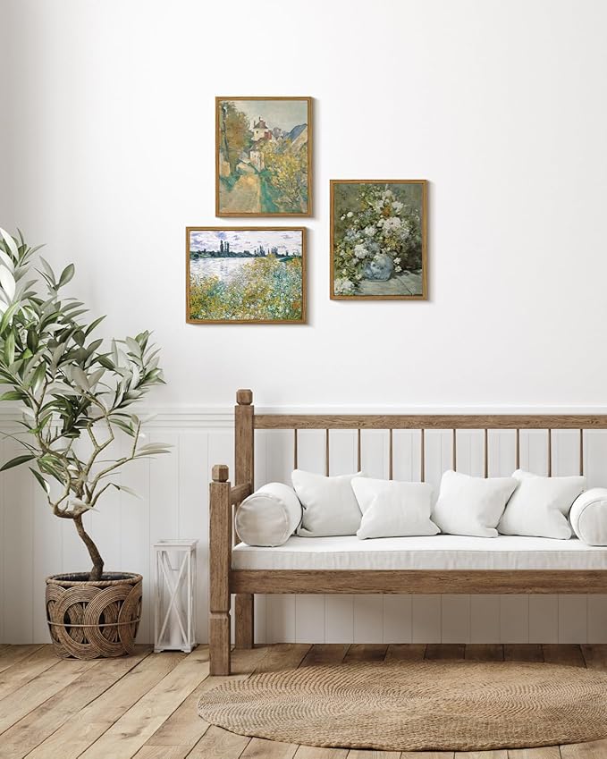 ARPEOTCY Framed Canvas Floral Wall Art Print, Vintage French Flower Spring Botanical Wall Art Home Decor, Ceramic Vase Floral Oil Painting for Living Room, Bedroom, Office Shelf Decor, 8x10 inch
