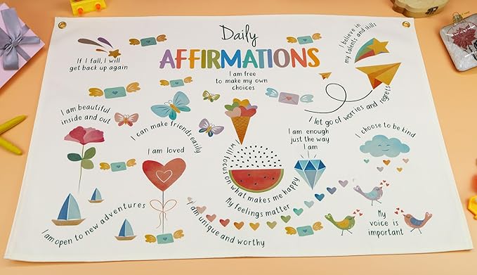 Mental Health Inspirational Rectangular Banner Flag Wall Sign Decor for Boy Girl Kid Teen,Classroom Therapy Office Homeschool Reading Room Bedroom Decor-Daily Affirmation-Birthday Christmas Gift