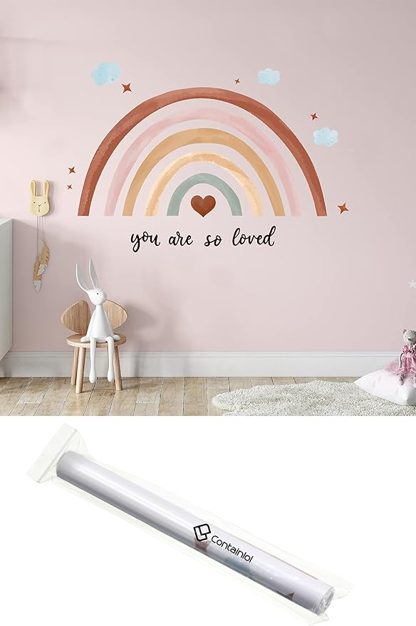 Containlol Rainbow Wall Decals, Playroom Wall Decor for Girl Room, Watercolor Peel and Stick Wallpaper, Boho Wallpaper 30 x 14 Inch Heart Art Stickers for Toddler Bedroom Nursery(Orange,Boho)