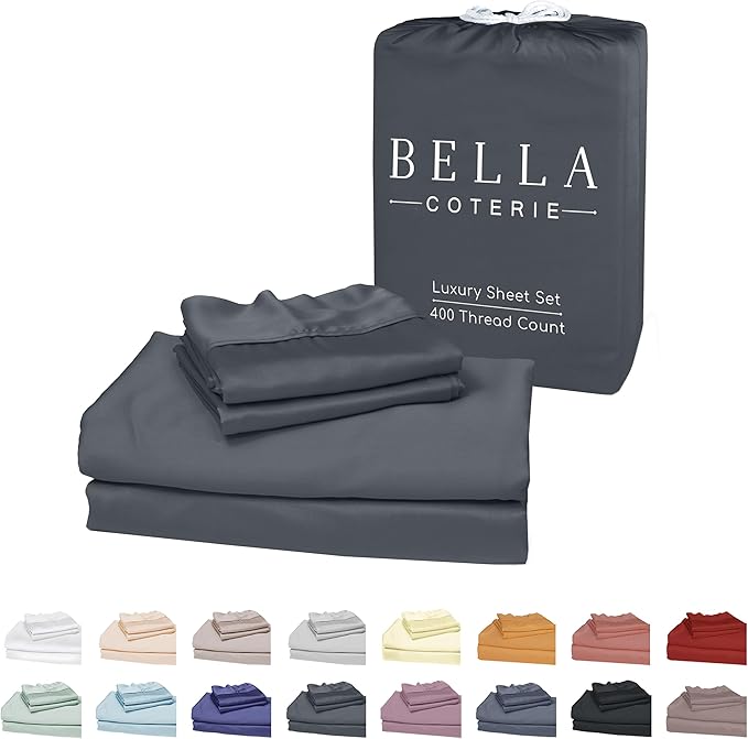 Bella Coterie Luxury Bamboo Viscose Twin Size Sheet Set | 100% Organically Grown | Ultra Soft | Cooling for Hot Sleepers | 18" Deep Pocket [Charcoal Grey]