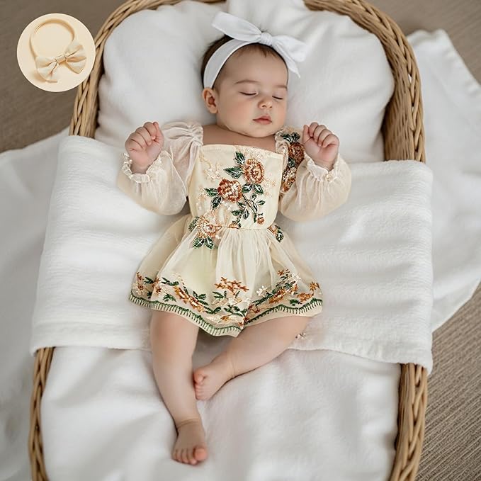 Giraropa Baby Girl Fall Winter Clothes Long Sleeve Romper Dress + Socks + Headband Newborn Infant Cute Casual Outfits