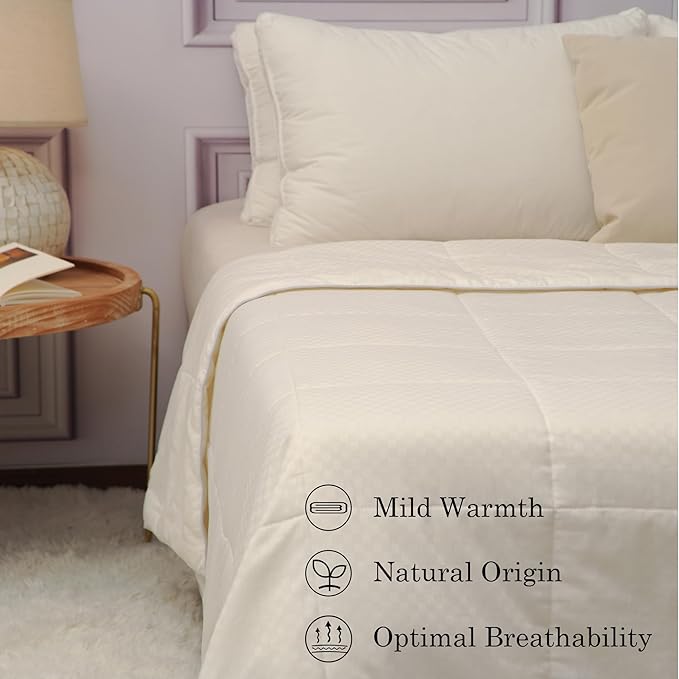 CUDDLE DREAMS Wool Comforter Duvet Insert, 100% Australian Wool Filling with Soft Noiseless Cotton Shell, Natural Warmth (Lightweight for Summer, Queen)