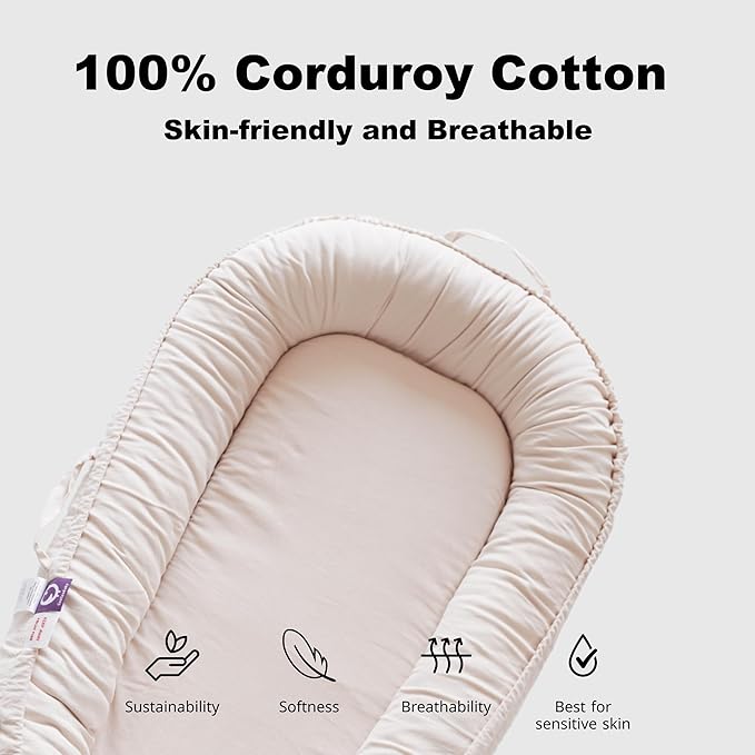 Infant Lounger, Baby Nest Cover for Baby Girls & Boys, Newborn Essentials for Baby 0-12 Months, 100% Cotton Breathable (CreamyWhite_Corduroy)
